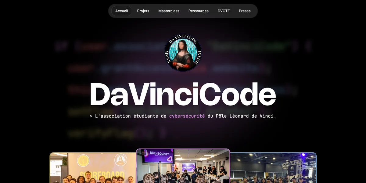 Page d'accueil du site davincicode.fr